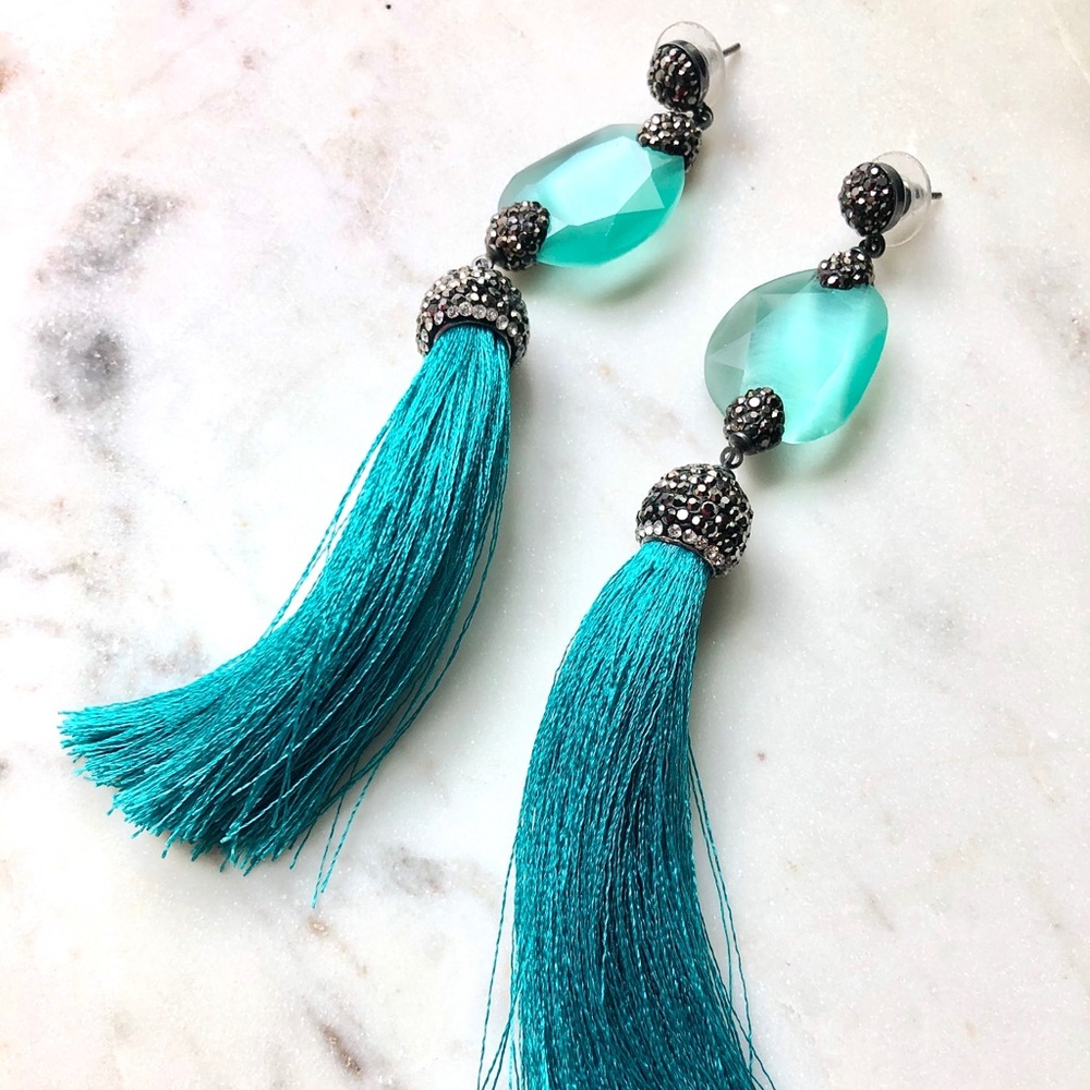 Aqua Tassel Earrings